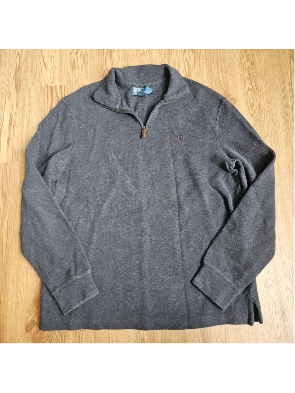Polo Ralph Lauren Estate Ribbed Quarter Zip Pullover Gray Purple Horse Mens L